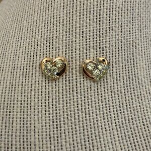 Gold tone Heart Earrings with Rhinestones